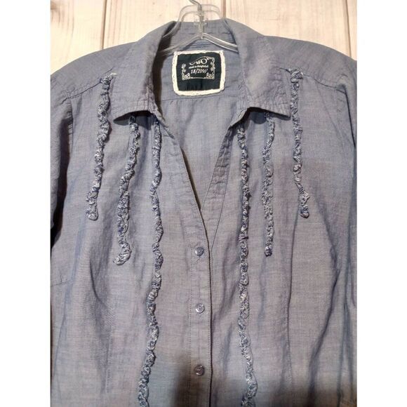 Cato Shirt Ladies 18 Button Front Chambray‎ Ruffle Western - Picture 4 of 7